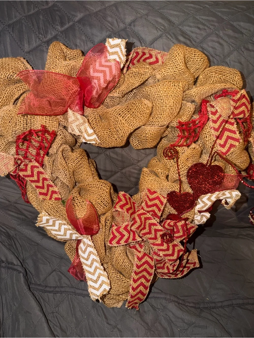 2 - 19” BURLAP & RED HEART VALENTINE’S DAY WREATHS